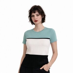 White House Black Market Mint and Black Short Sleeve Top